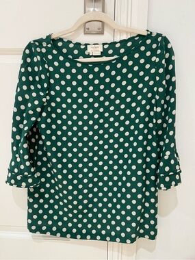 Kate Spade Silk Emerald Green Polka Dot Blouse Size 2